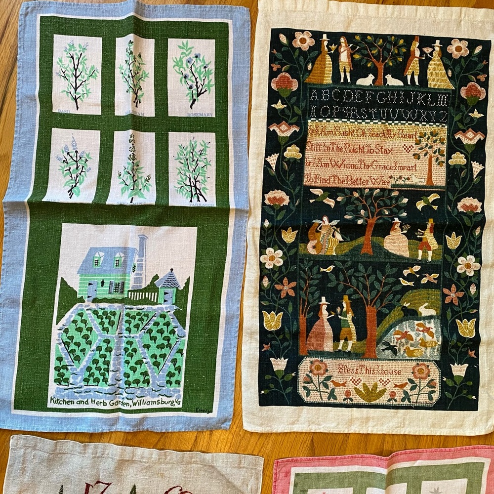 Charming vintage tea towels cottage needlepoint garden vibes deluxe!